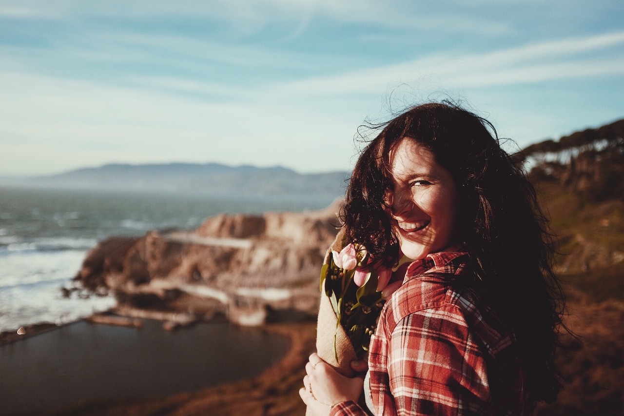 happy woman on beach